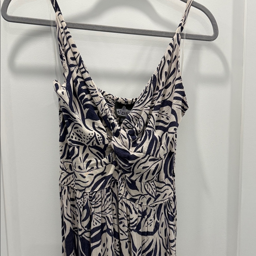 Navy and White Leaf Print Jumpsuit - Picture 2 of 4